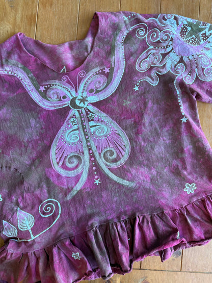 Pink Garden Butterfly Batik Shirt – Handmade Pink Peplum Top with Sage Moon - Size 2X ONLY Batikwalla by Victoria 