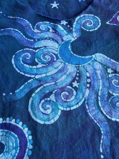 Flower Power Moon and Star Batik Shirt – Handmade Peplum Top - Size Small