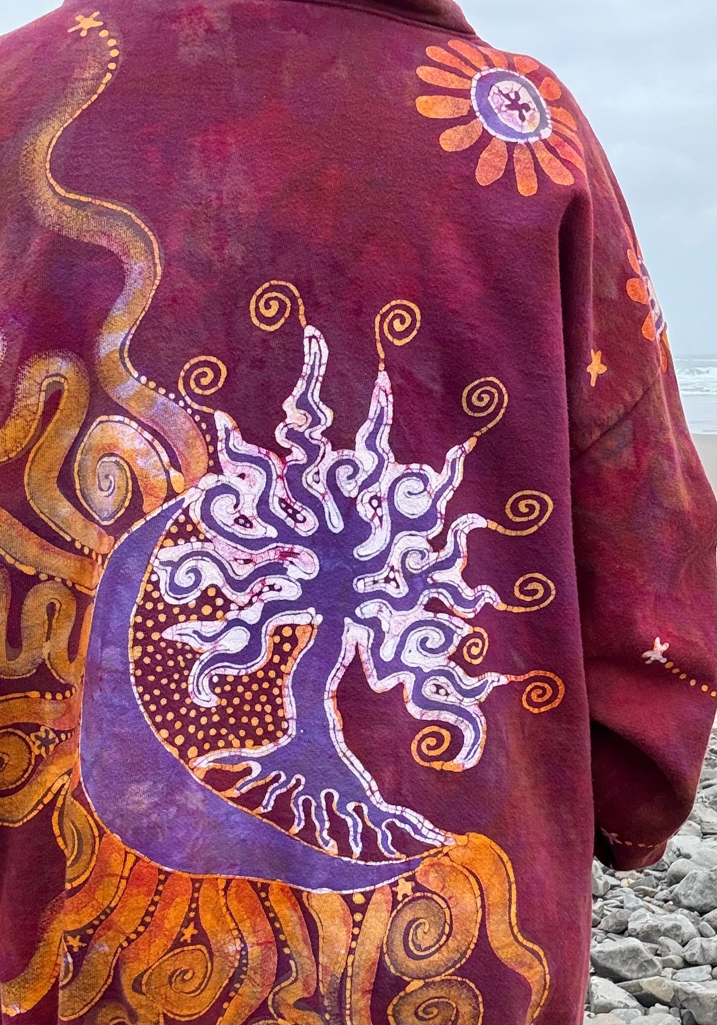 Red Cinnamon Sunset Handcrafted Batik Zipper Hoodie - Unisex size 2X hoodie batikwalla 