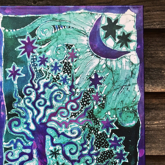 Teal Tree Canvas Giclée Batik Print - With Purple Iridescent Highlights art batikwalla Special edition 