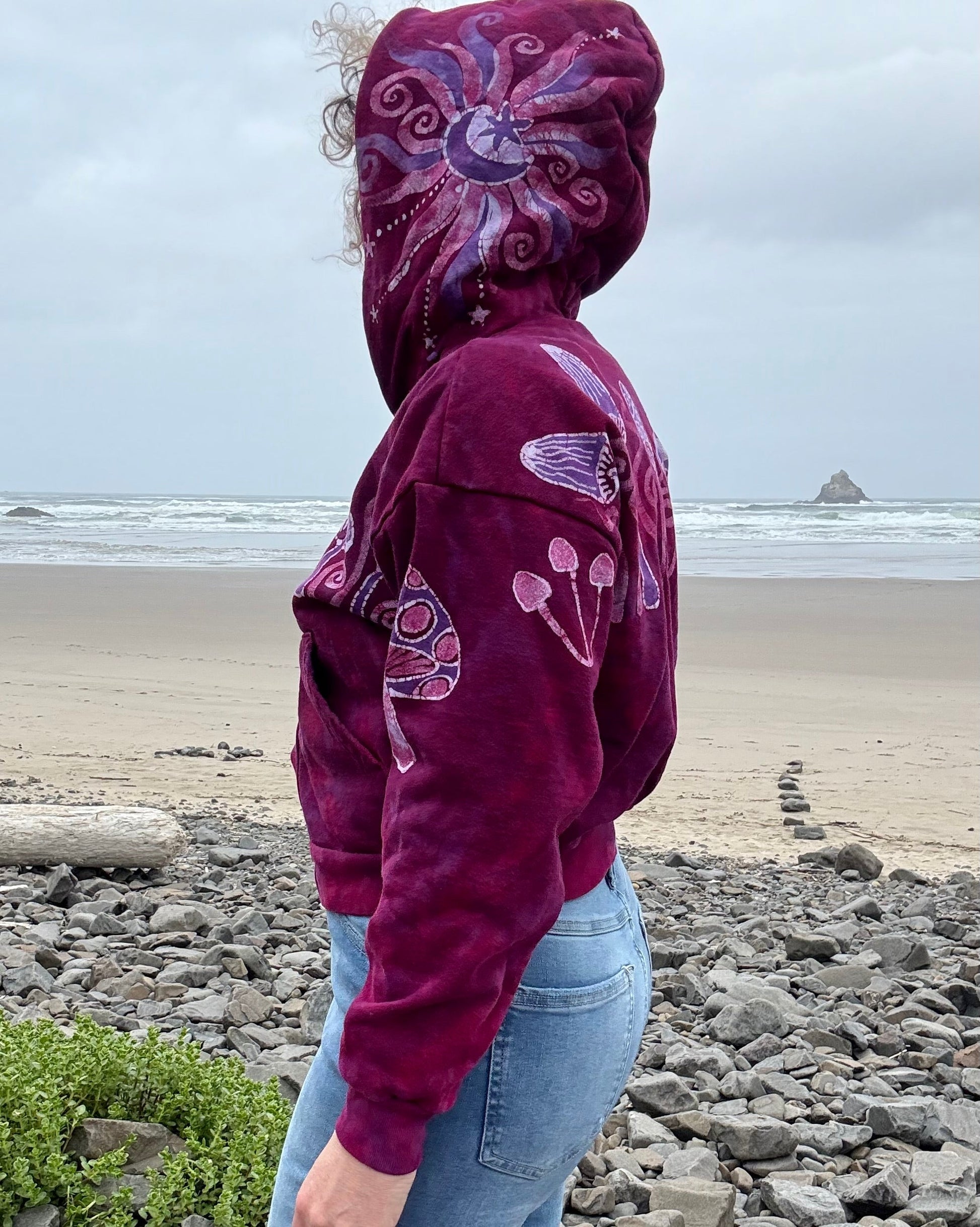 Berry Bright Mushroom Swirl Hoodie – Handcrafted Batik Zip-Up in Hot Pink & Purple Batikwalla by Victoria 