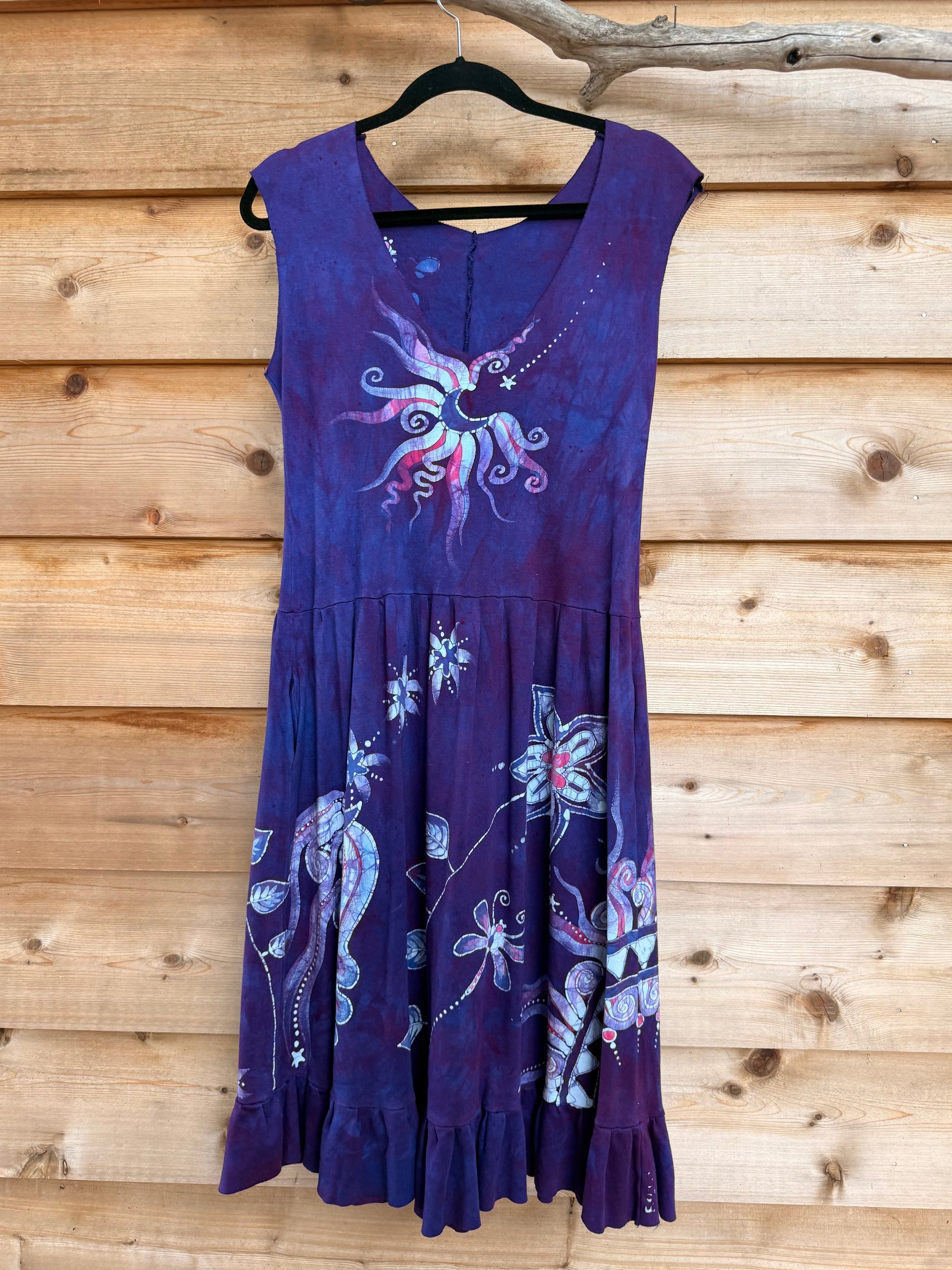 Rainbows and Dragonfly Purple Batik Dress - Handmade in Size Medium Batik Dresses Batikwalla 