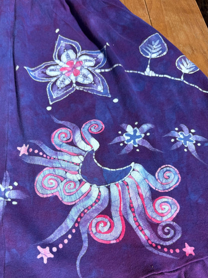 Rainbows and Dragonfly Purple Batik Dress With Pockets - Handmade in size XL Batik Dresses Batikwalla 