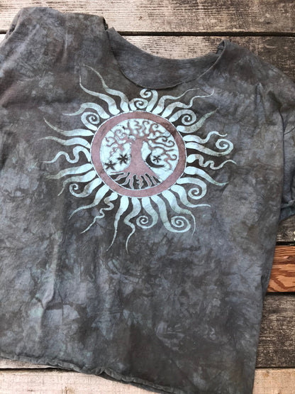 Cedar Forest Tree Of Life Cotton Cropped Batik Tee Shirts & Tops Batikwalla by Victoria 