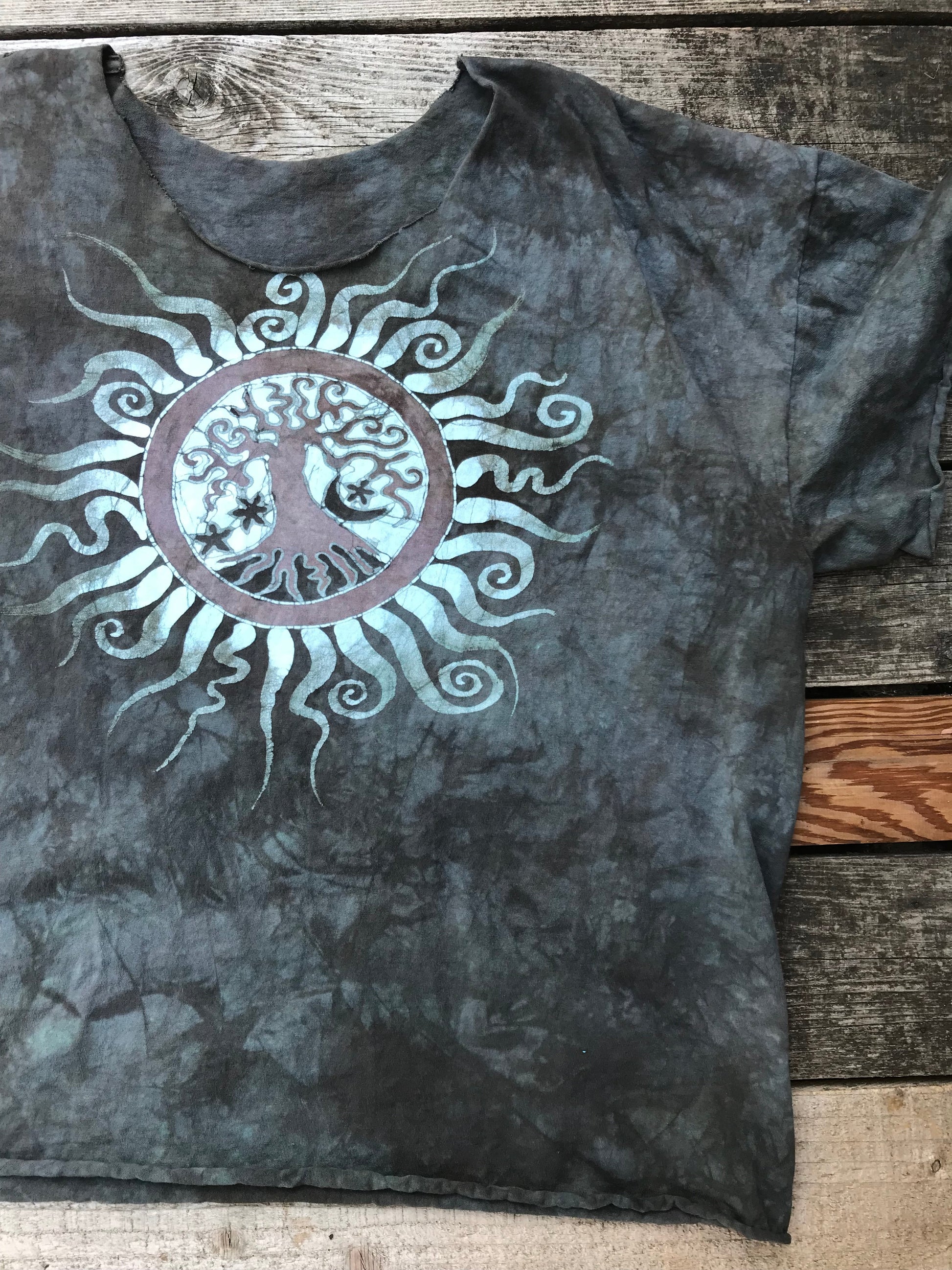 Cedar Forest Tree Of Life Cotton Cropped Batik Tee Shirts & Tops Batikwalla by Victoria 