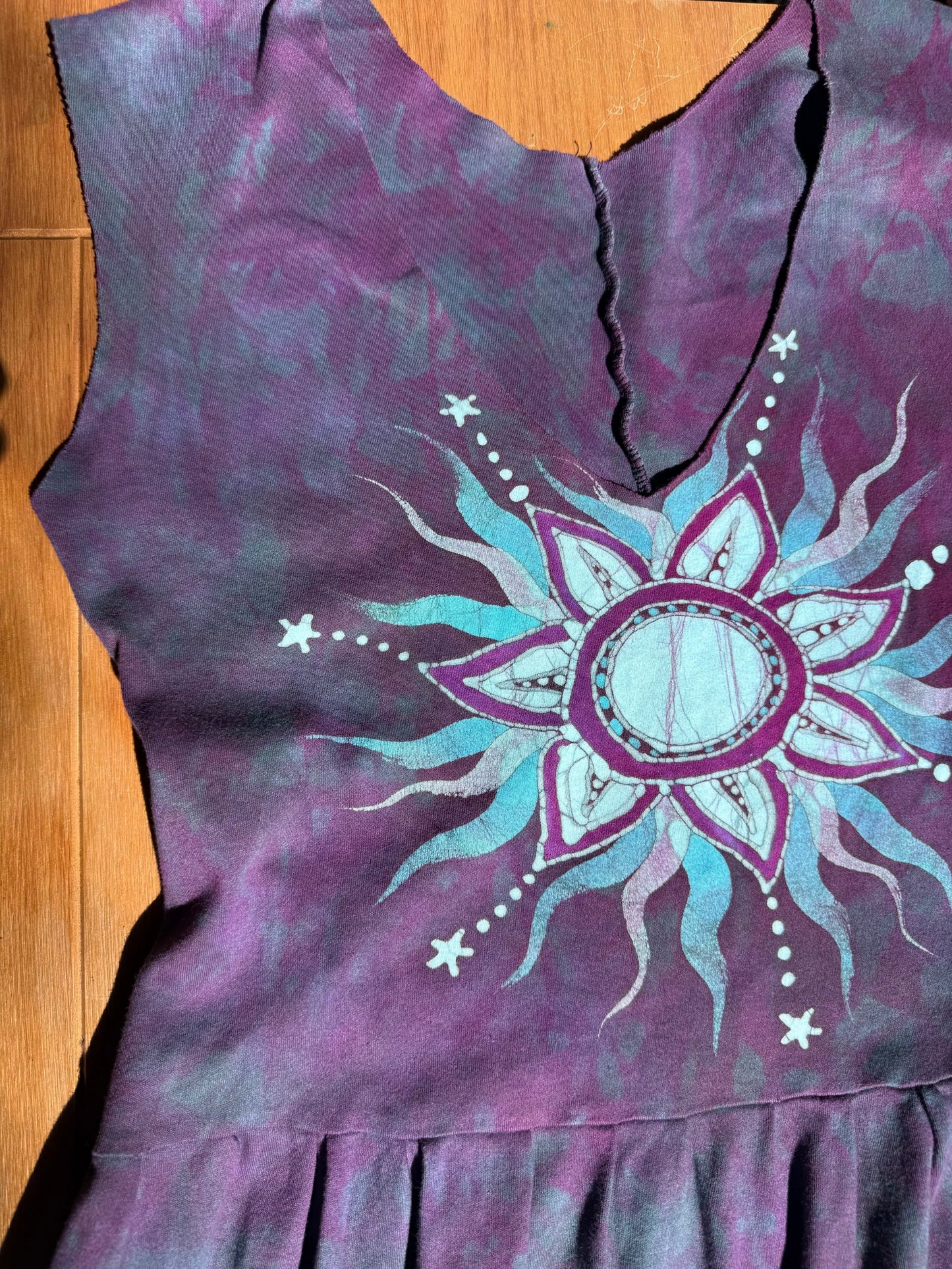 Galaxy Flower Purple Batik Dress - Handmade in Size Medium Batik Dresses Batikwalla 