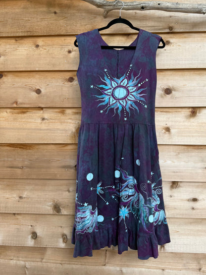 Galaxy Flower Purple Batik Dress - Handmade in Size Medium Batik Dresses Batikwalla 