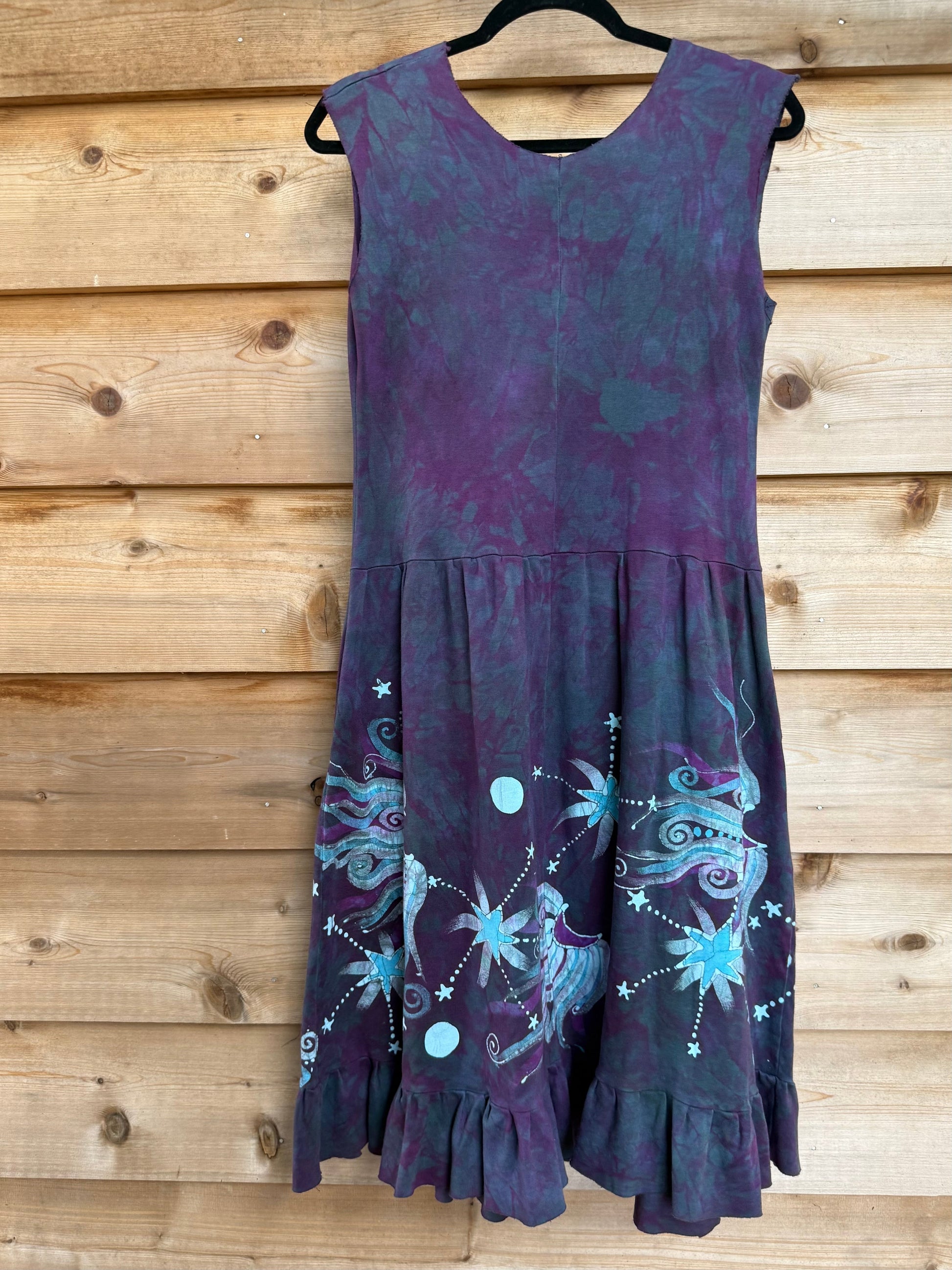 Galaxy Flower Purple Batik Dress - Handmade in Size Medium Batik Dresses Batikwalla 