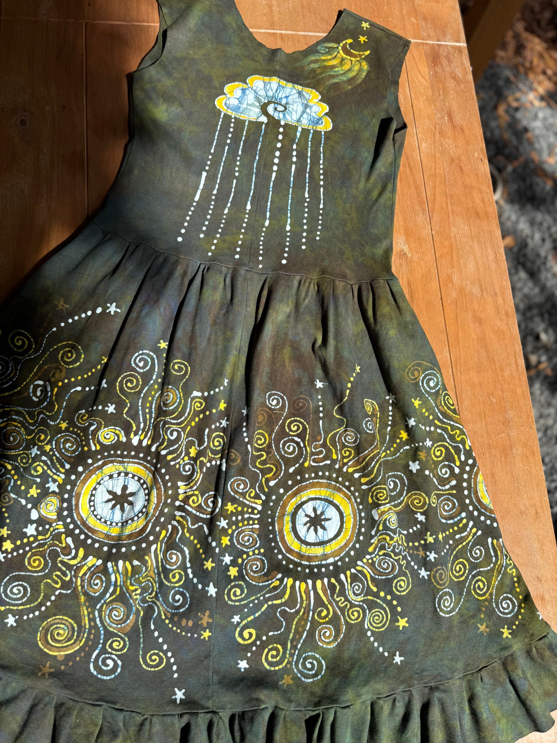 Brave The Storm with Pockets - Handmade Batik Dress - Size Medium Batik Dresses Batikwalla 