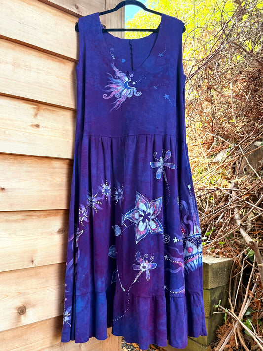 Rainbows and Dragonfly Purple Batik Dress With Pockets - Handmade in size XL Batik Dresses Batikwalla XL 