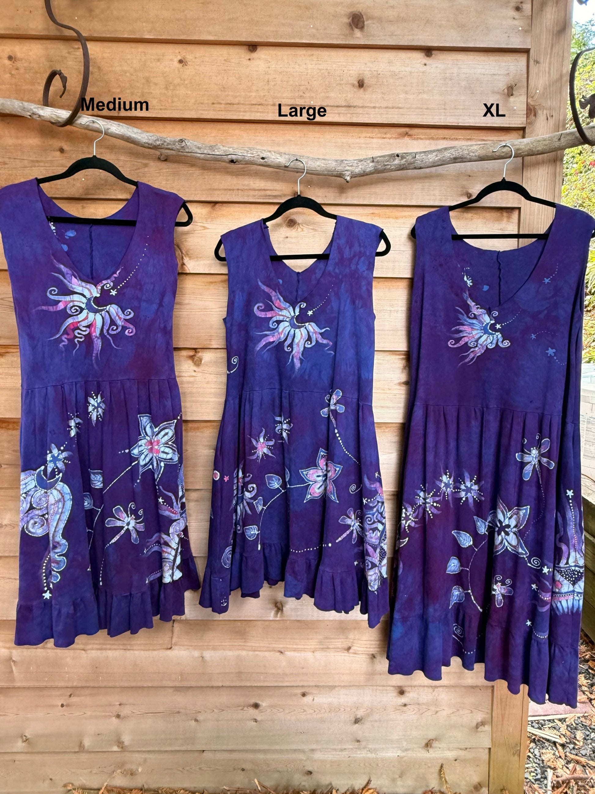 Rainbows and Dragonfly Purple Batik Dress - Handmade in Size Medium Batik Dresses Batikwalla 