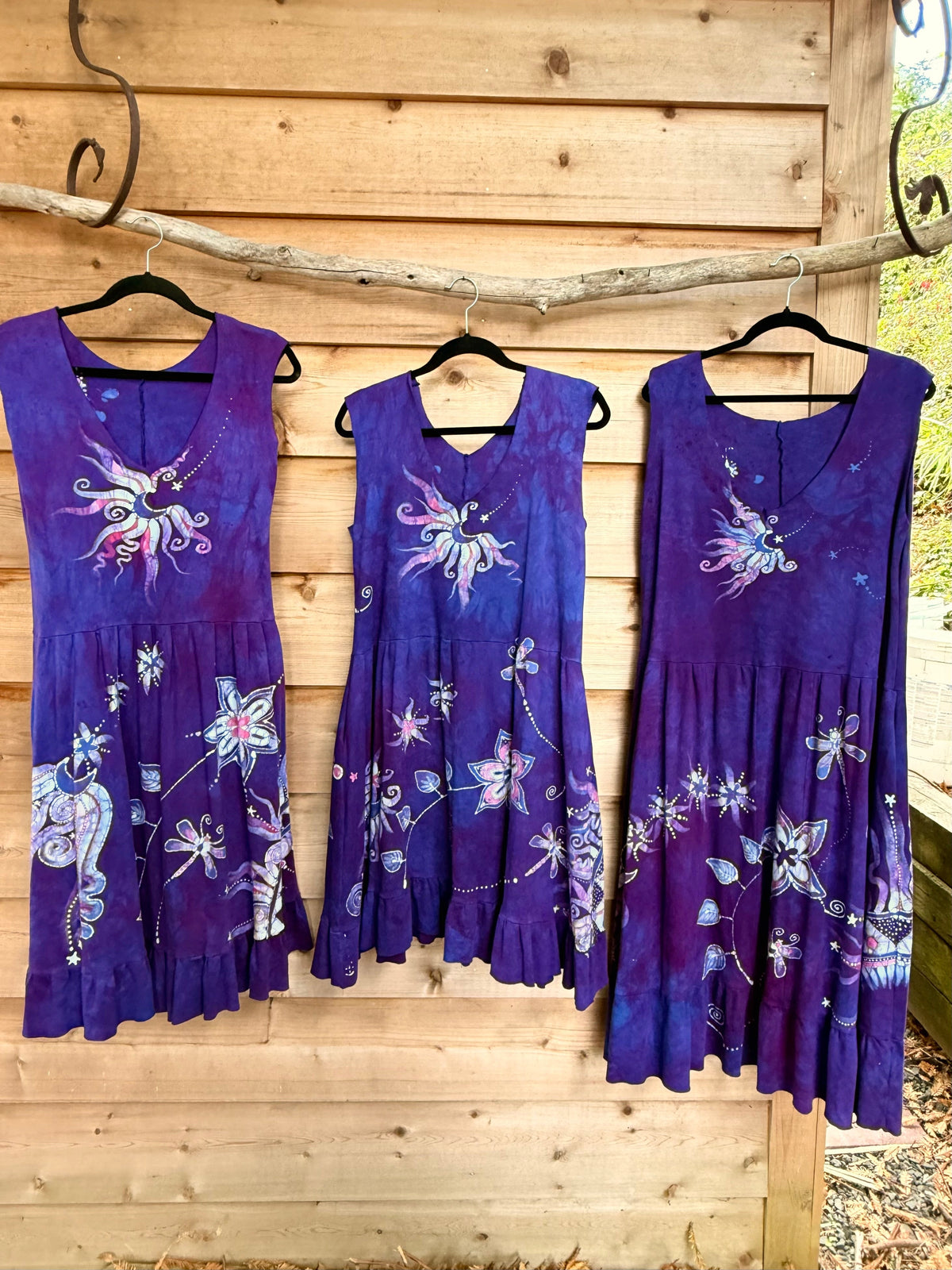 Rainbows and Dragonfly Purple Batik Dress With Pockets - Handmade in size XL Batik Dresses Batikwalla 