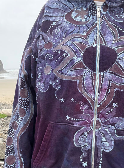 Star Bloom Vibes Handcrafted Batik Zipper Hoodie hoodie batikwalla 