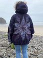 Midnight Moonlight Starflower Handcrafted Batik Zipper Hoodie - Unisex Size XL hoodie batikwalla 