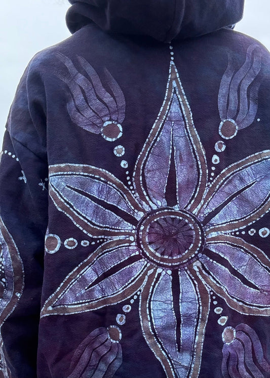 Star Bloom Vibes Handcrafted Batik Zipper Hoodie hoodie batikwalla 2X 