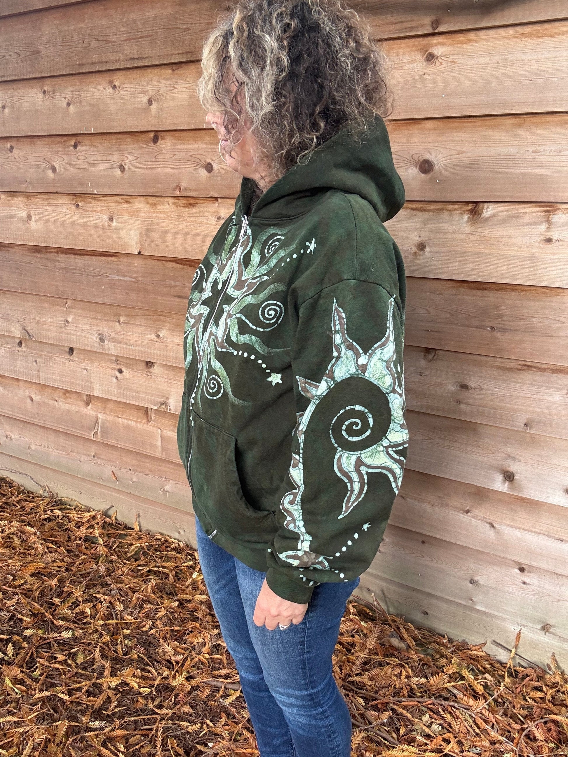 Forest Moon Star Owl Hoodie - Handmade Batik - Unisex Plus Size hoodie batikwalla 