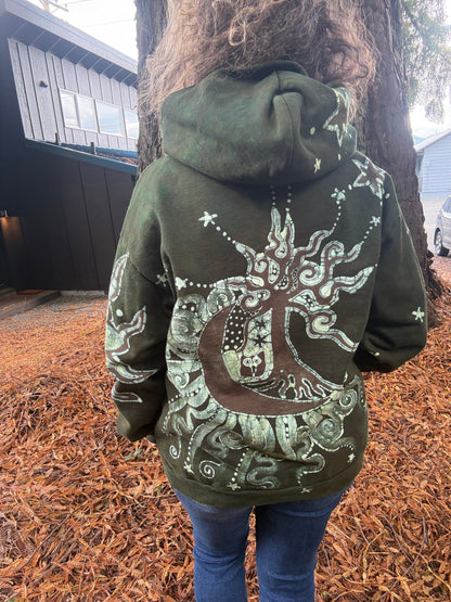 Forest Moon Star Owl Hoodie - Handmade Batik - Unisex Plus Size hoodie batikwalla 