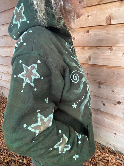 Forest Moon Star Owl Hoodie - Handmade Batik - Unisex Plus Size hoodie batikwalla 