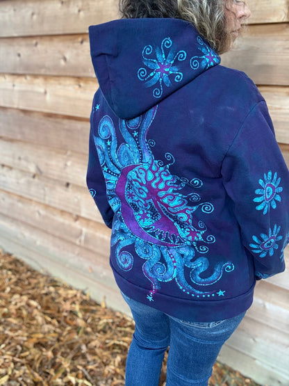 Mystic Moonlight With Turquoise Sunrise Batik Hoodie Unisex - Zip Up hoodie batikwalla 