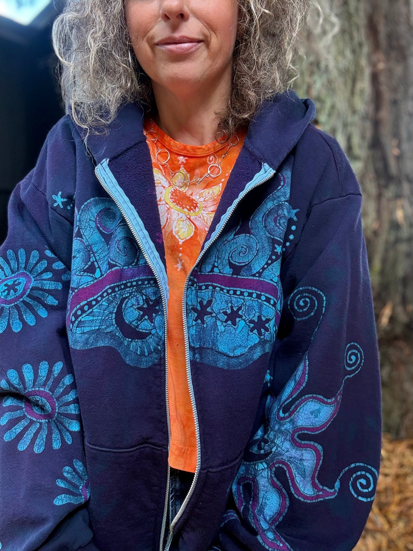 Mystic Moonlight With Turquoise Sunrise Batik Hoodie Unisex - Zip Up hoodie batikwalla 