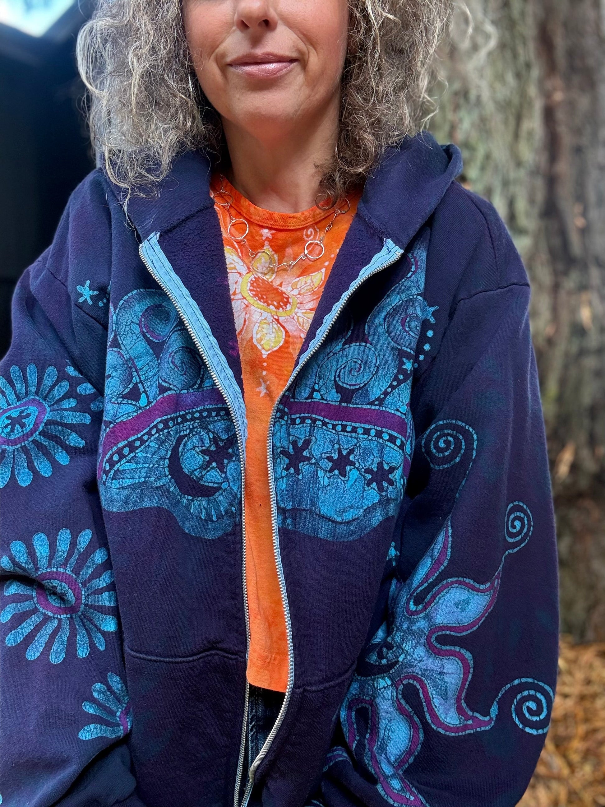 Mystic Moonlight With Turquoise Sunrise Batik Hoodie Unisex - Zip Up hoodie batikwalla 