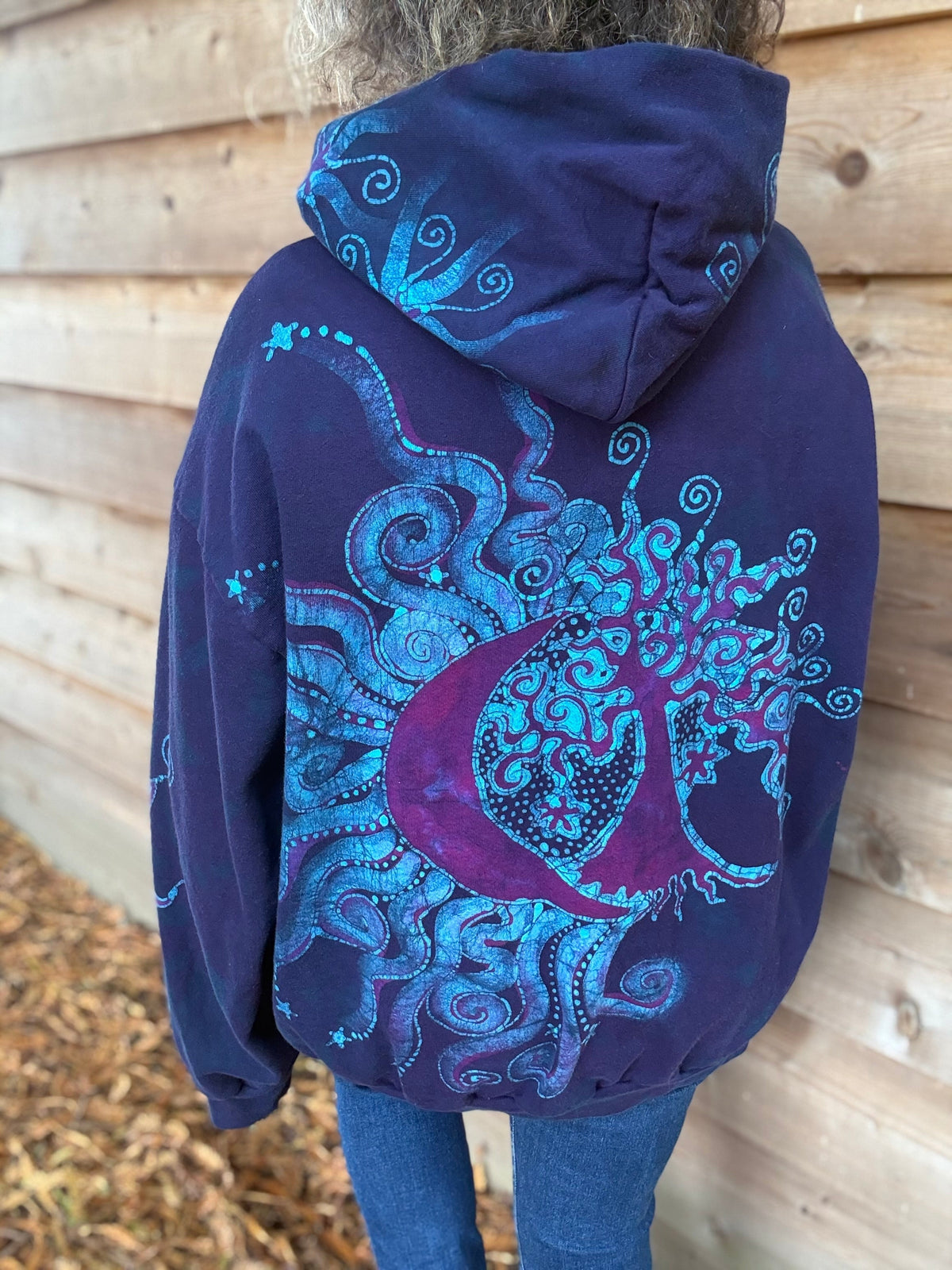 Mystic Moonlight With Turquoise Sunrise Batik Hoodie Unisex - Zip Up hoodie batikwalla XL 