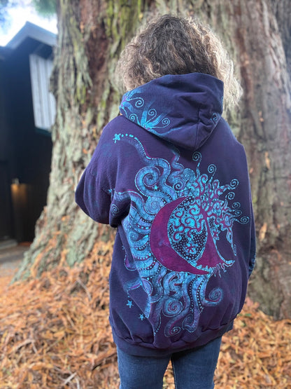 Mystic Moonlight With Turquoise Sunrise Batik Hoodie Unisex - Zip Up hoodie batikwalla 