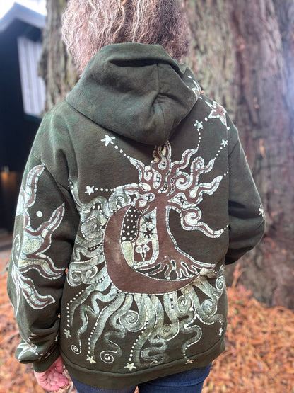 Forest Moon Star Owl Hoodie - Handmade Batik - Unisex Plus Size hoodie batikwalla 