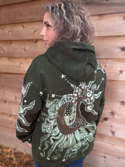 Forest Moon Star Owl Hoodie - Handmade Batik - Unisex Plus Size hoodie batikwalla 