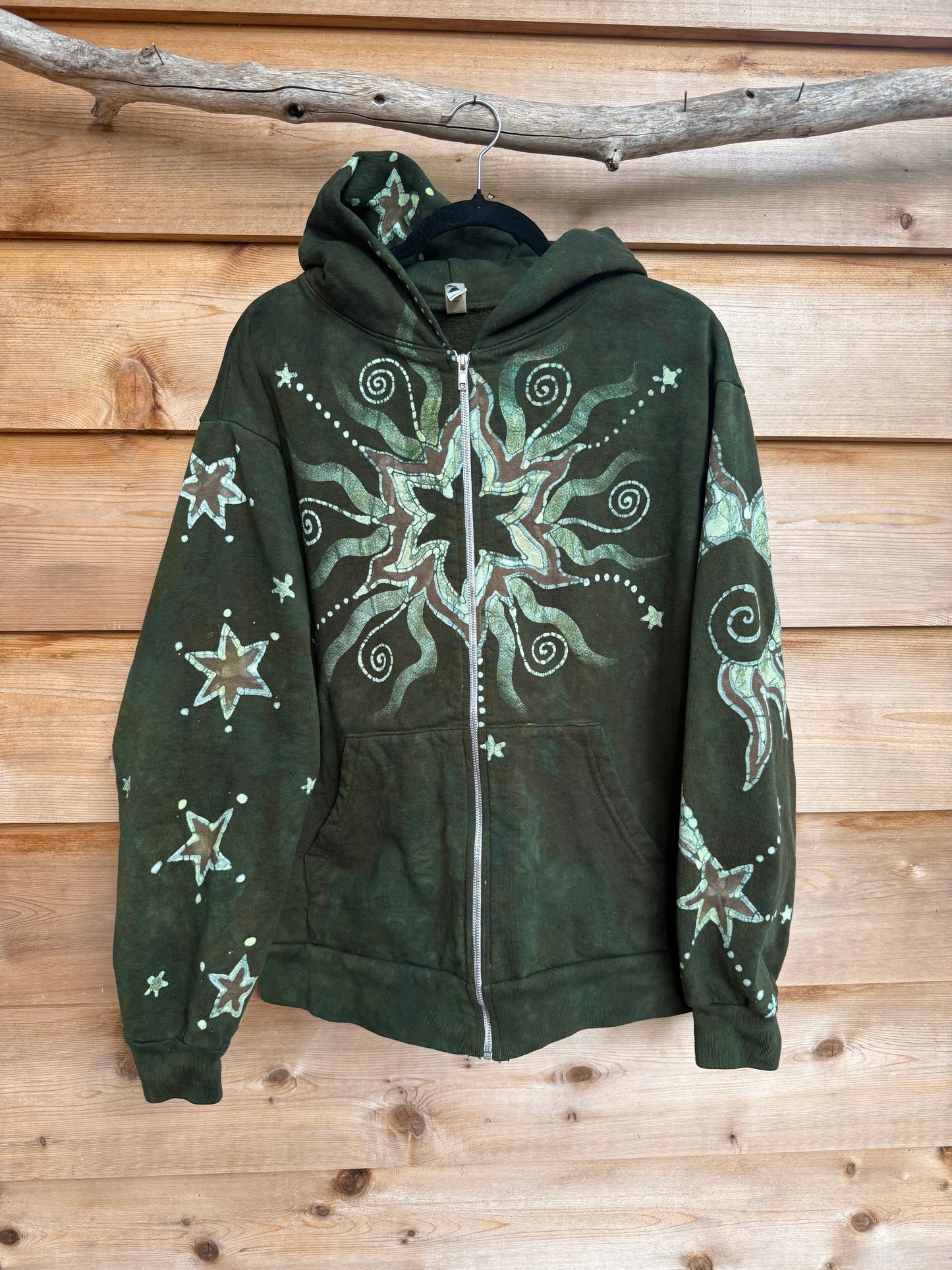 Forest Moon Star Owl Hoodie - Handmade Batik - Unisex Plus Size hoodie batikwalla 