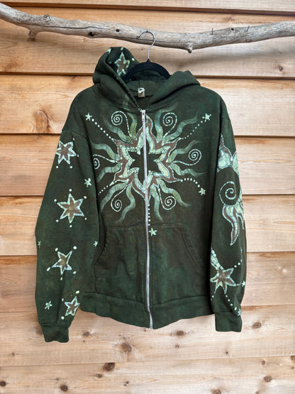 Forest Moon Star Owl Hoodie - Handmade Batik - Unisex Plus Size hoodie batikwalla 