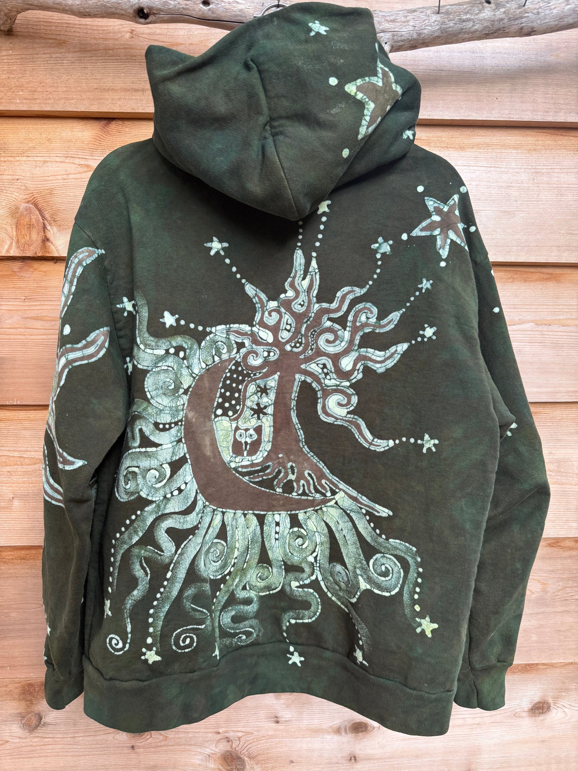 Forest Moon Star Owl Hoodie - Handmade Batik - Unisex Plus Size hoodie batikwalla 
