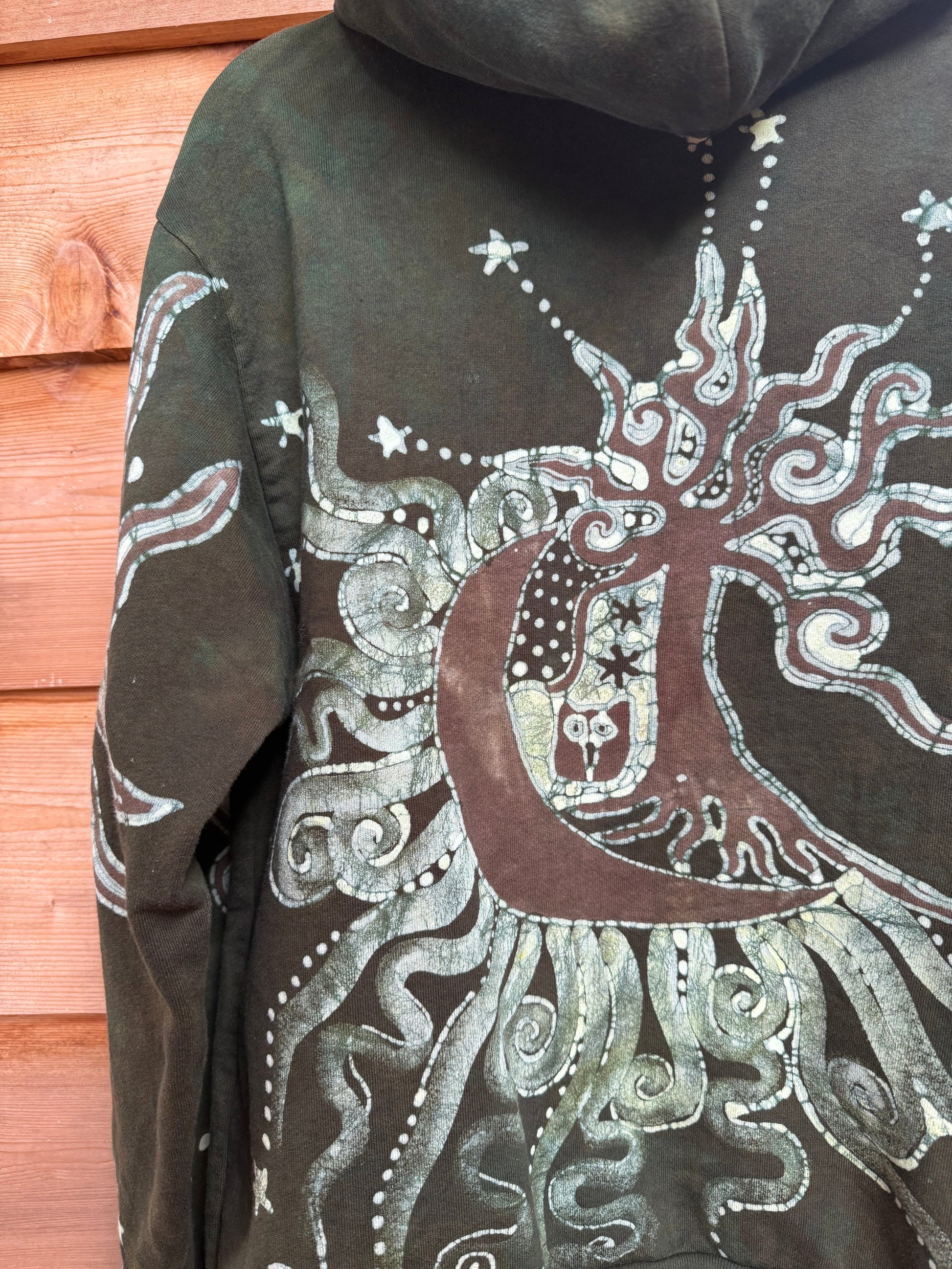 Forest Moon Star Owl Hoodie - Handmade Batik - Unisex Plus Size hoodie batikwalla 