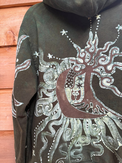 Forest Moon Star Owl Hoodie - Handmade Batik - Unisex Plus Size hoodie batikwalla 