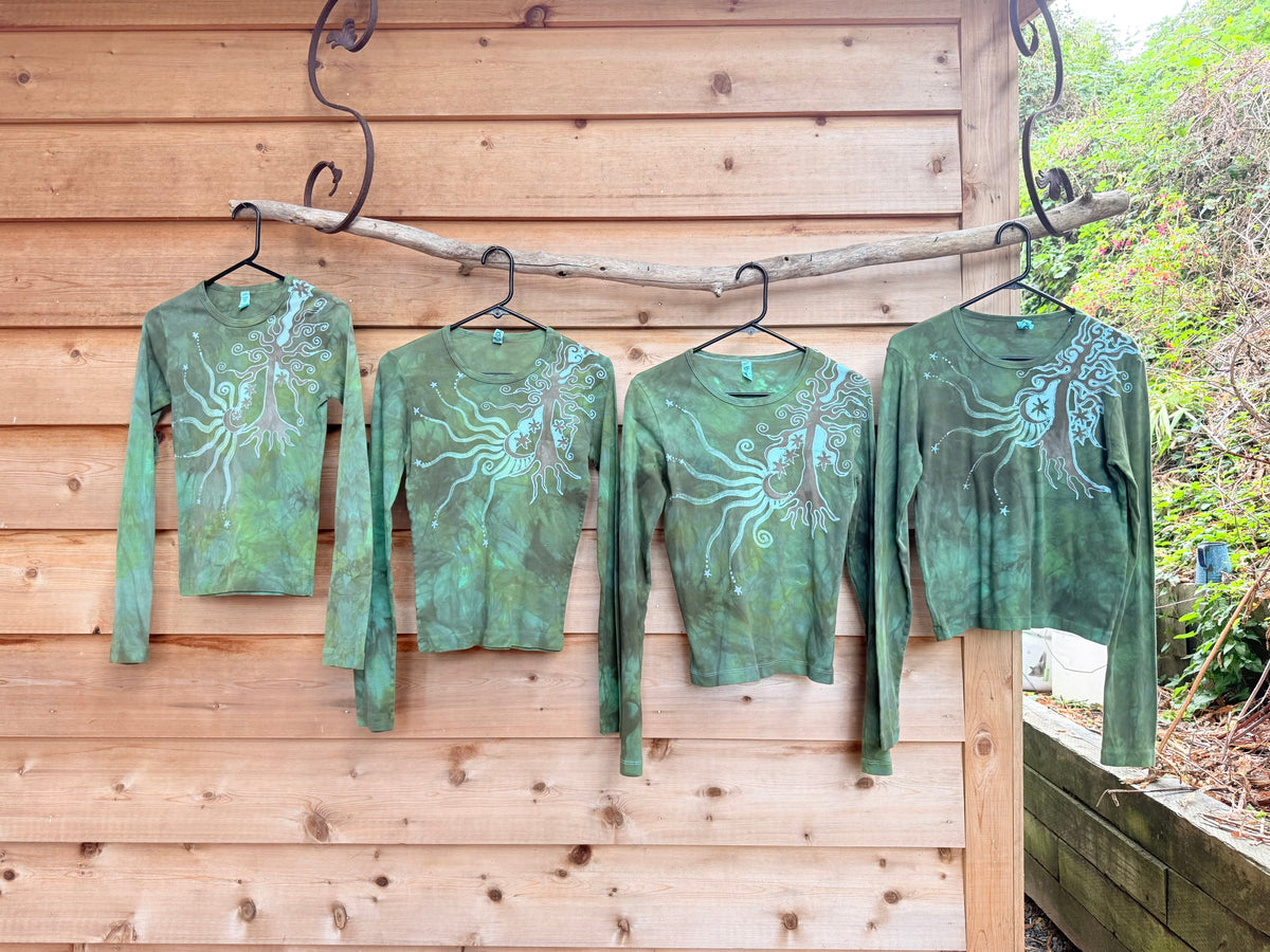 Highland Mountain Tree With Stars Long Sleeve Batik Tee Batikwalla 2X 