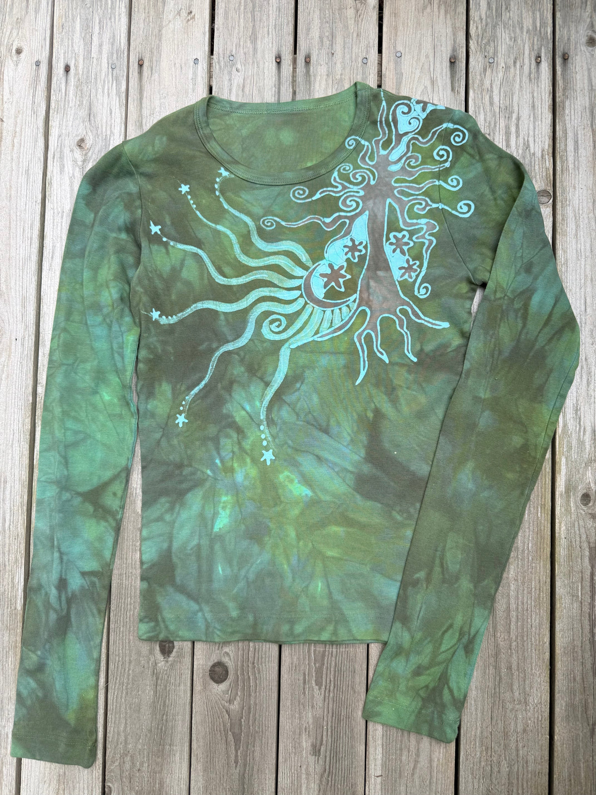 Highland Mountain Tree With Stars Long Sleeve Batik Tee Batikwalla Large 