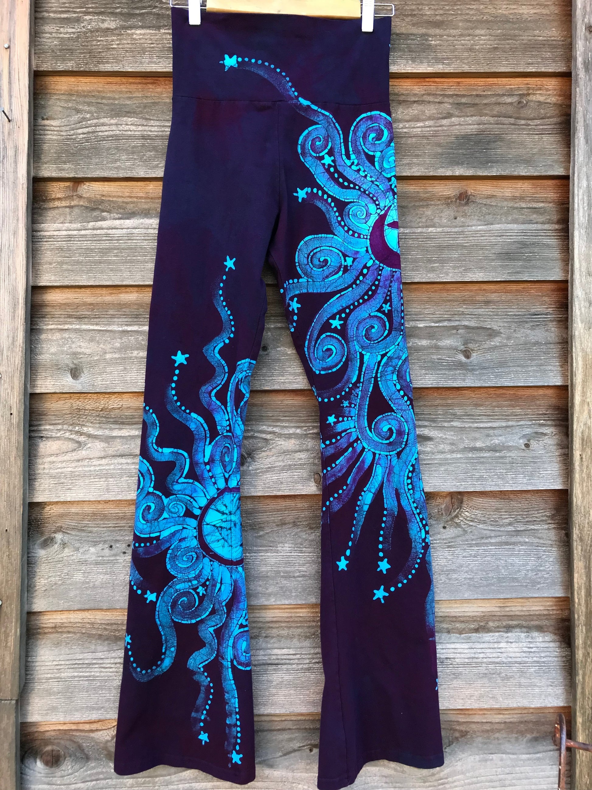 Deep Blue and Midnight Purple Handmade Batik Yoga Pants batikwalla 
