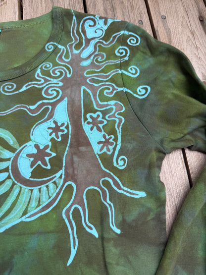 Highland Mountain Tree With Stars Long Sleeve Batik Tee Batikwalla Medium 