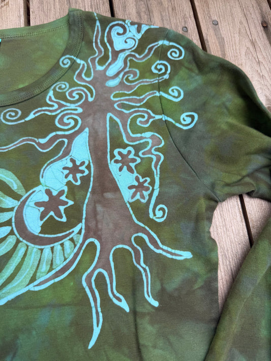 Highland Mountain Tree With Stars Long Sleeve Batik Tee Batikwalla Medium 