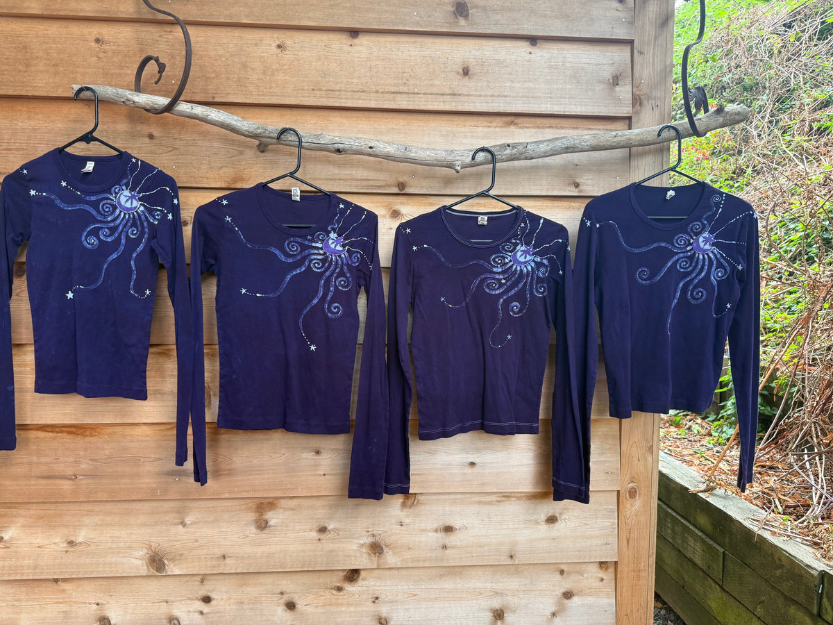 Deep Purple Moon and Stars Batik - Long Sleeve Tee Batikwalla 