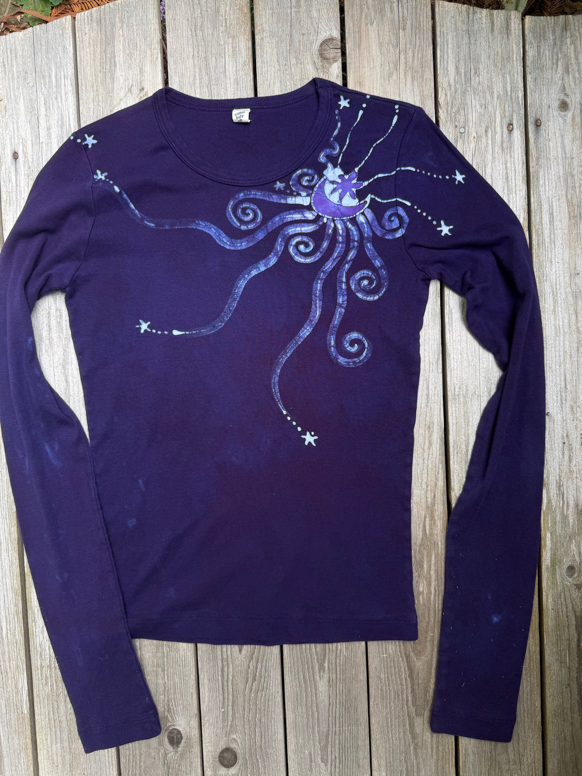 Deep Purple Moon and Stars Batik - Long Sleeve Tee Batikwalla XL 