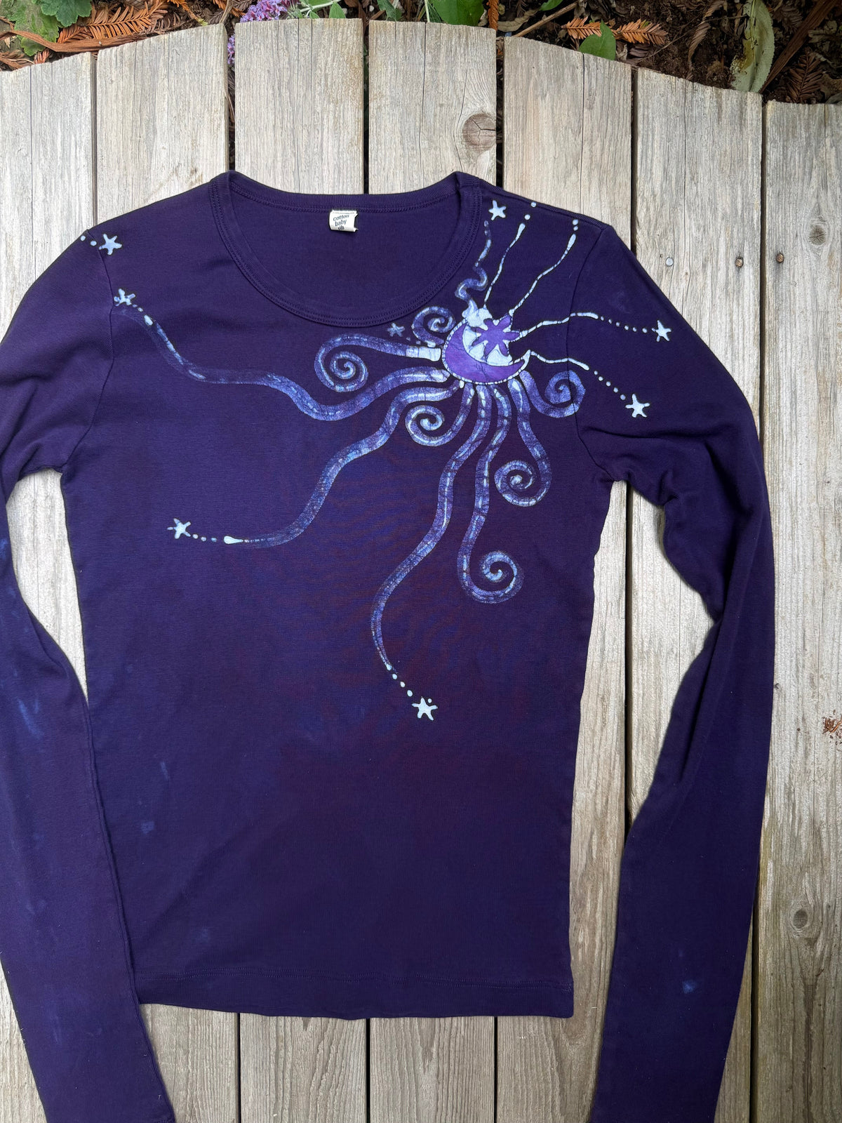 Deep Purple Moon and Stars Batik - Long Sleeve Tee Batikwalla Large 