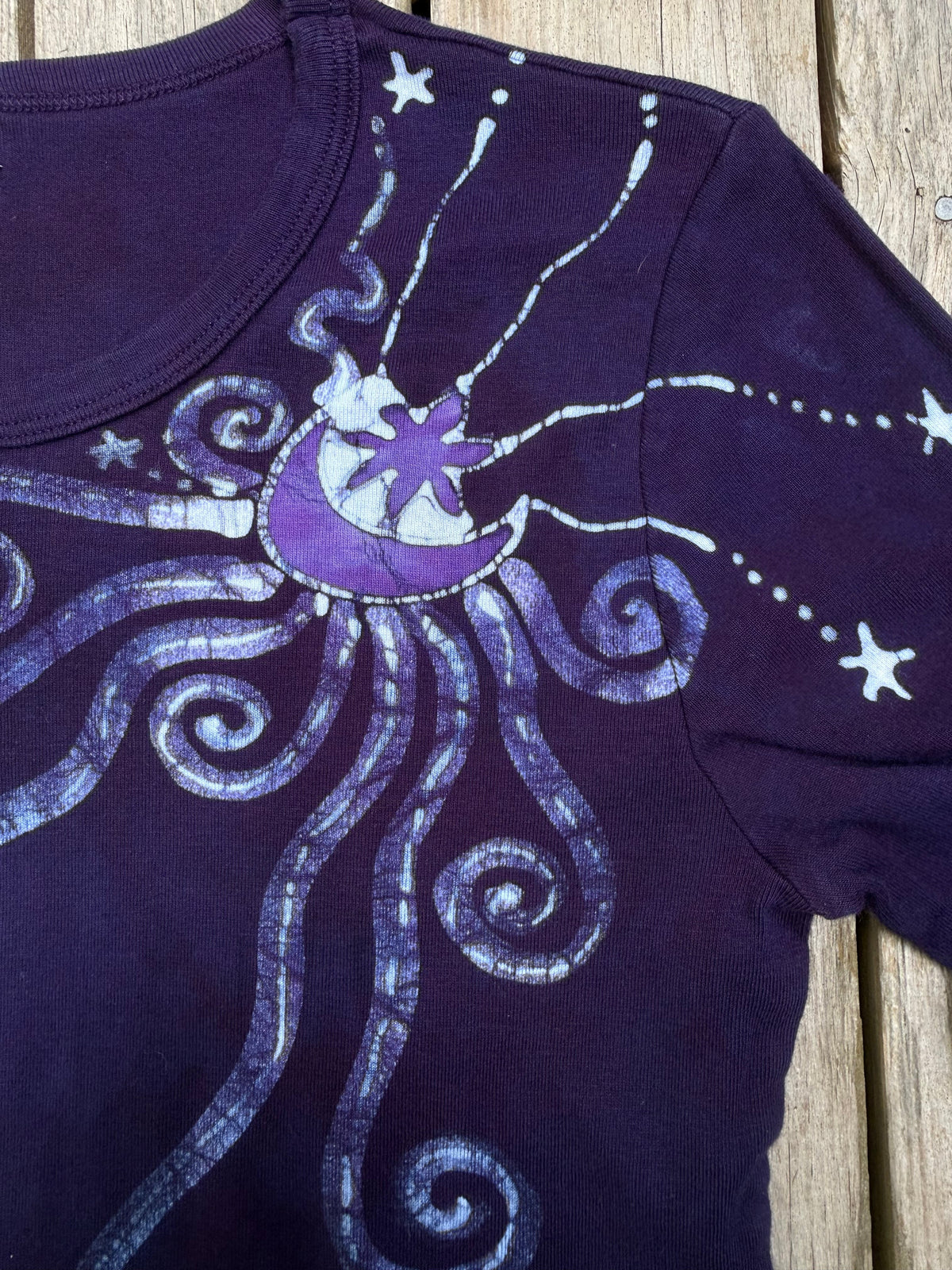 Deep Purple Moon and Stars Batik - Long Sleeve Tee Batikwalla Medium 
