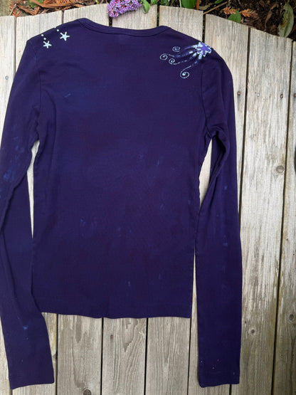 Deep Purple Moon and Stars Batik - Long Sleeve Tee Batikwalla 