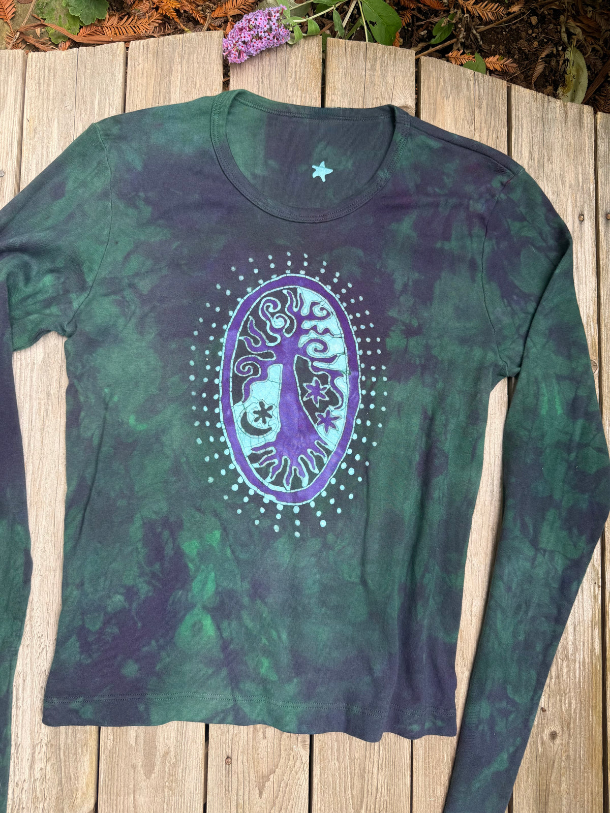 Purple Pendant Tree Long Sleeve Batik Tee