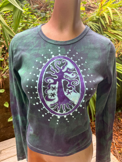 Purple Pendant Tree Long Sleeve Batik Tee