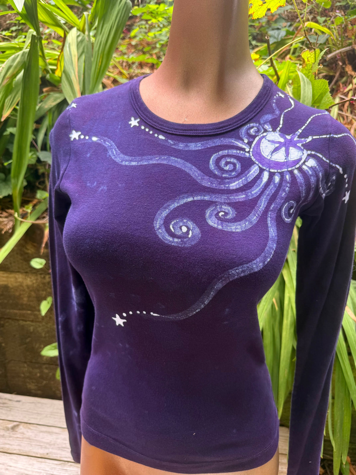 Deep Purple Moon and Stars Batik - Long Sleeve Tee Batikwalla 