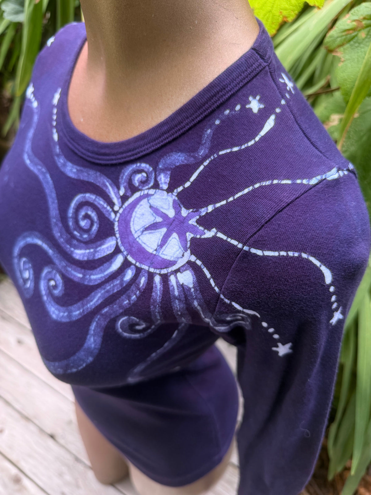Deep Purple Moon and Stars Batik - Long Sleeve Tee Batikwalla 