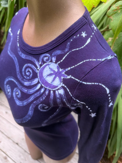 Deep Purple Moon and Stars Batik - Long Sleeve Tee Batikwalla 