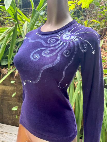 Deep Purple Moon and Stars Batik - Long Sleeve Tee Batikwalla 